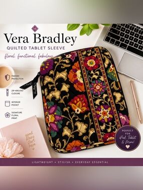 Vera Bradley Quilted Tablet Sleeve Floral Zip Pouch